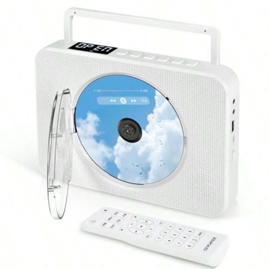 CD Player With Handle Support Bluetooth FM Radio USB Playback AUX Vertical Australia Audio Player With Dust Cover Portable CD Music Player For Home - trắng - Xem 1