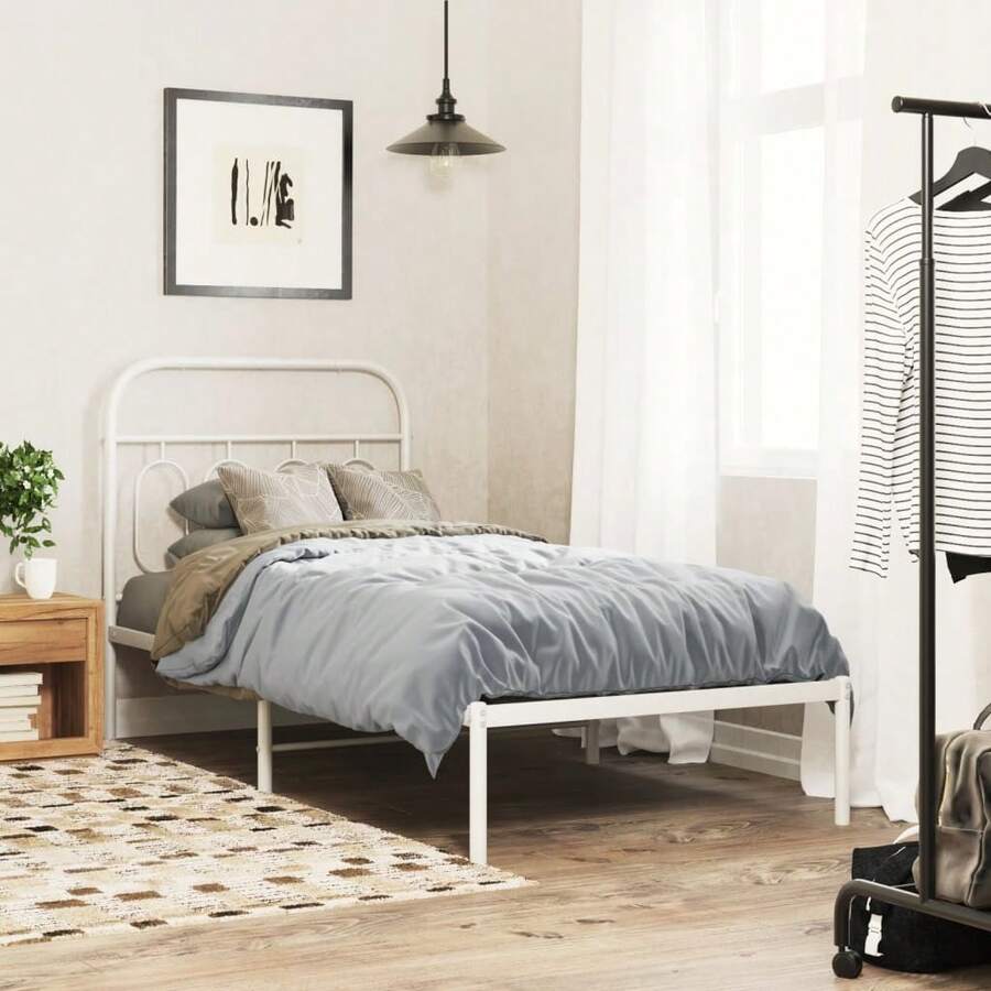 vidaXL Telaio del letto con testiera in metallo bianco, 90x200 cm - Bianco - Visualizzare 1