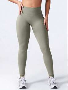 Yefecy Women's High Waist Seamless Sports Leggings, Butt Lifting, Fitness Yoga Pants, Tummy Control, Ruched Skinny Tights - Light Grey - View 3