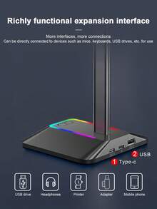 RGB Lighting Gaming Headphone Stand With Type-C Expansion Headphone Holder - Multicolor - View 7