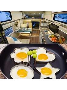 Different Combinations Of 5 Stainless Steel Egg Molds, Non-Stick Egg Cooking Utensils, Campervan Kitchen Accessories, Free Pancake And Fried Egg Molds. - Multicolor - View 5