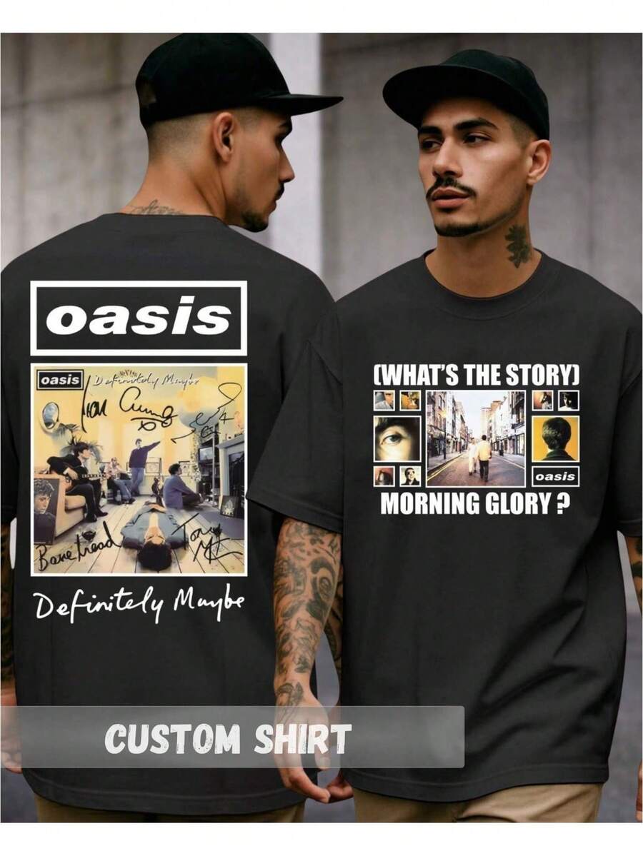 Unisex Vintage Oasis Rock Band T-Shirt - Definitely Maybe Album - Fan Shirt - Show In Brazil - Live Tour - màu đen - Xem 1