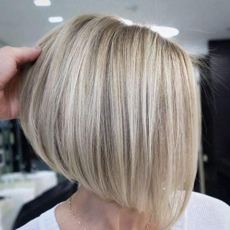 DLayered Short Blonde Bob Wigs For White Women Chin Length Ash Blonde Side Part Pixie Bob Wig Straight Hair Synthetic Natural Looking Daily Party Wig Inverted Bob Wig - ASHBLONDE - View 1