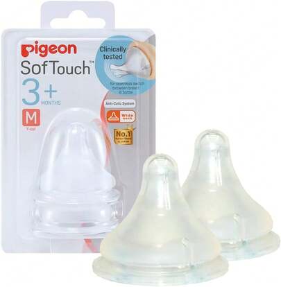 PIGEON x2 Tetina Peristáltico PLUS Boca Ancha Biberones Anticolicos de Silicona Suave Quirúrgico Tecnología SofTouch para Bebé Cosas para  Recien Nacidos - Articulos para Bebe Tamaño M