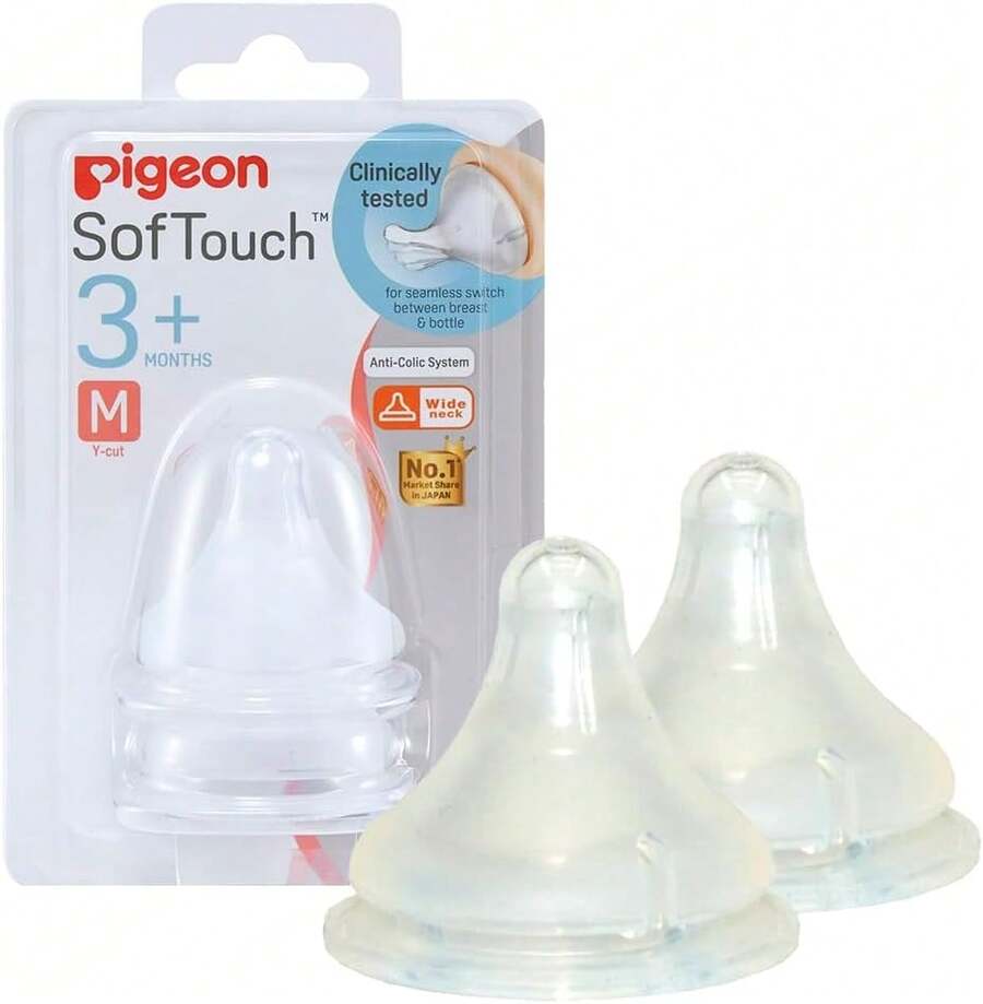 PIGEON x2 Tetina Peristáltico PLUS Boca Ancha Biberones Anticolicos de Silicona Suave Quirúrgico Tecnología SofTouch para Bebé Cosas para Recien Nacidos - Articulos para Bebe Tamaño M - 1 - Ver 1