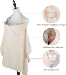 Manta para Amamantar Bebe, Manta de Lactancia Hipoalergenico Privacidad y Transpirable, Funda de Lactancia con Correas Ajustables, Manta Lactancia para Asiento de Automóvil, Silla Alta (Caqui) - Amarillo - Ver 7