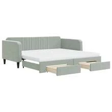 vidaXL Ausziehbares Tagesbett mit Schubladen, hellgrau, 100x200 cm, Samt - Grigio - Visualizzare 2
