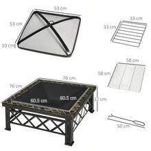Outsunny 3-In-1 Feuerschale Feuerkorb Feuerstelle Mit Funkenschutz, Grillrost & Eiskübel Für Garten BBQ Schwarz 76x76x47cm - Black - View 3