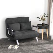 HOMCOM 2-Seater Sofa Bed With Armrests, 65x69x80 Cm, Convertible Into A Sofa Bed, Guest Bed, Folding Mattress, Upholstered In Synthetic Suede, Grey - Grey - View 2