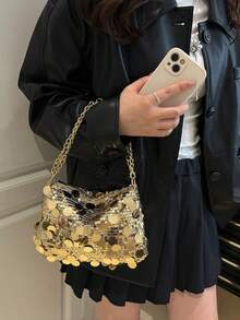 1pc Sequin Shoulder Bag, Fashion Crossbody Bag, Evening Clutch Purse For Women, Suitable For Party And Daily Use , Sequin - Gold - View 4