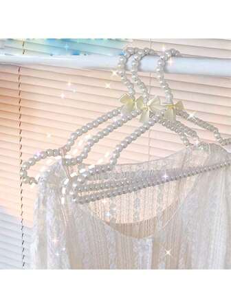 5pcs Ins Style Princess & Girly Pearl Clothes Hangers, Bowknot Design, Suitable For Clothing Store, Wedding Dress, Home Use