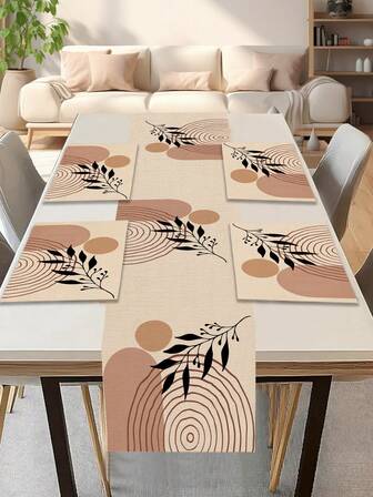 1 pieza Camino de mesa con patrón geométrico, 4 piezas Individuales con patrón geométrico, adecuado para fiestas, cumpleaños, cenas, decoración de cocina y comedor, decoración del hogar y sala de estar para todo el año