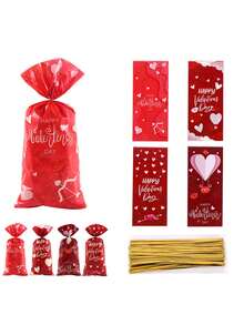 50 piezas Bolsas de regalo para el Día de San Valentín, Bolsas de regalo con corazón para el Día de San Valentín, Bolsas de celofán para dulces del Día de San Valentín, Bolsas de plástico para regalos del Día de San Valentín con forma de corazón, para fiestas, bodas y regalos del Día de San Valentín - Multicolor - Ver 3