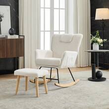 Ergonomic Rocking Chair With Included Footrest, Sturdy White Rubberwood Frame, Adjustable Tilt Up To 30°, High Backrest And Padded Structure, Comfortable Relaxation Seat - White - View 10