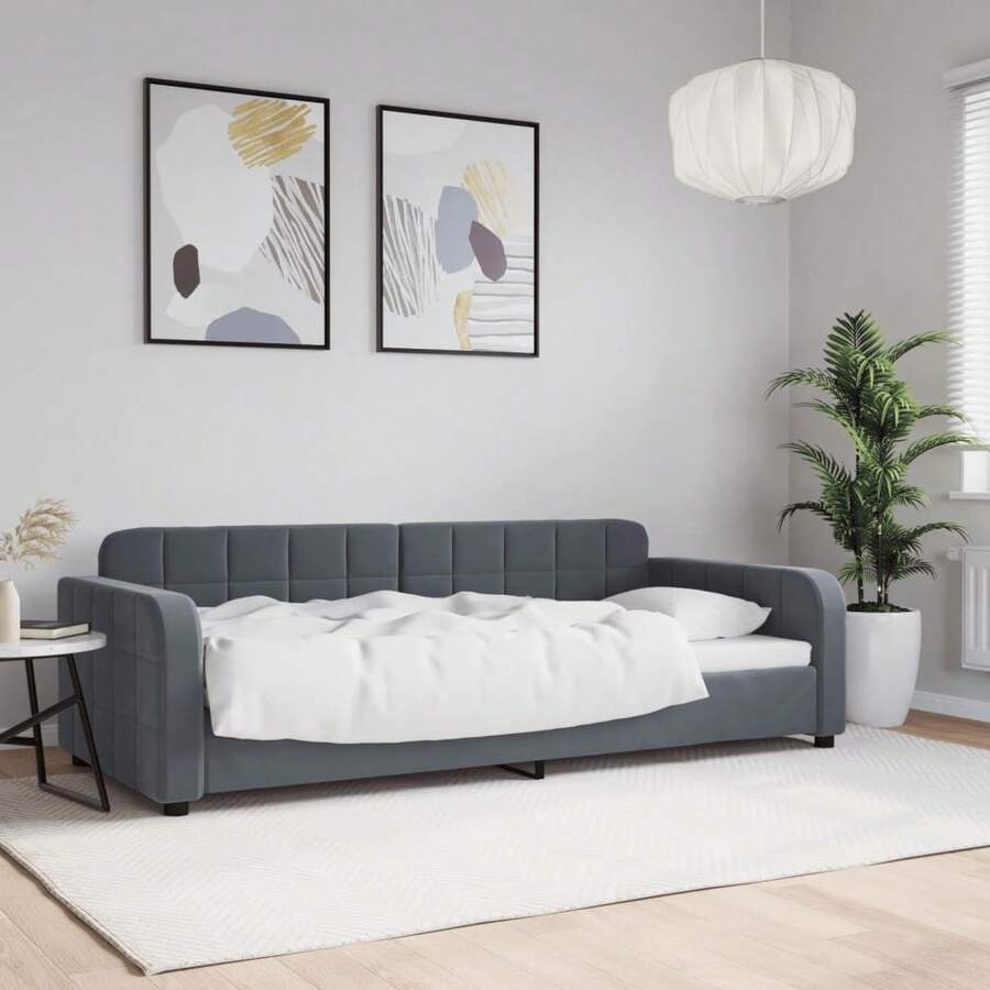 vidaXL Tagesbett Dunkelgrau 90x200 Cm Samt - Grey - View 1