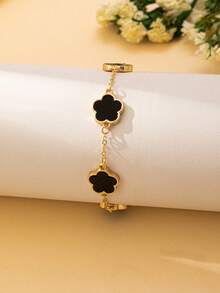 Set de 5 piezas de pulseras con dijes de trébol de colores a la moda, set de pulseras versátiles para mujer