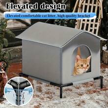 1件装重型四季户外猫屋，带搁板和双面垫，牛津布材质，铝箔隔热，防风雨 - 彩色 - 查看 11