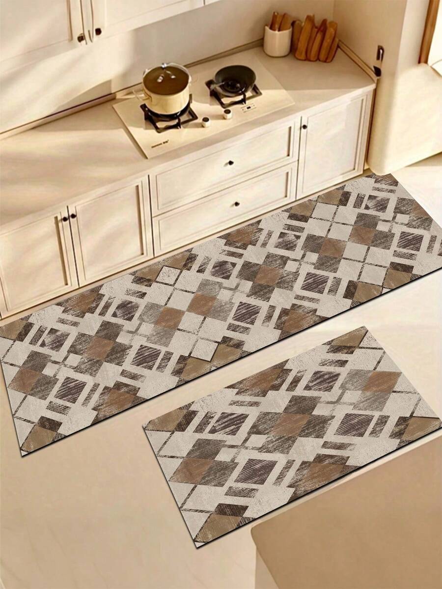 1pc Silica Gel Kitchen Mat, Geometric Square Patchwork Pattern In ...