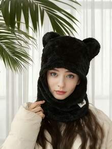 一件秋冬创意连帽卫衣，可爱熊猫造型一体式骑行帽，保暖弹力薄款拉法帽式耳罩，柔软抓绒设计，适合骑行、滑雪、户外摄影、休闲穿着，亦可作为圣诞礼物。 - 彩色 - 查看 2