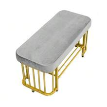 Modern Shoe Bench With A Velvet Seat And Sturdy Metal Frame. Space-Saving Entryway Bench With Adjustable Feet. Ideal As A Shoe Bench For Entryways, Bedrooms, And Small Apartments (Green + Gold) - Grey - View 7
