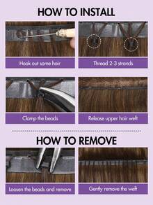 男女通用成人直发接发，双层注塑XO孔发片，巧克力棕色，12-24英寸，隐形双扣，自然拉丝式微型发，自然外观假发，圣诞节礼物 - S4 - 查看 11