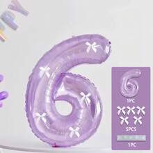 1 Set Dreamy Crystal Purple Balloons, Numbered Balloons With White Bow Decor, Suitable For Birthday Party, Bar, Proposal And Confession Scenes, Numbers 1-9 Available - Multicolor - View 8