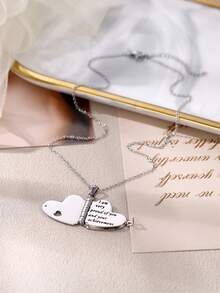 Customized Stainless Steel Couple Book Pendant Necklace, Customized Multi-Page Book Pendant Necklace, Engraved Heart Text Necklace, Women Sweater Chain - Love Books - Silver - View 7