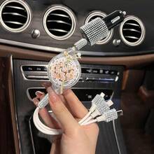 三合一可伸缩车载充电器,镶钻设计,USB充电线,快速充电,可爱三合一快充线,兼容行车记录仪、iPad、GPS等设备,节日/生日理想礼物 - 優雅芭蕾數據線 - 查看 4