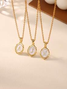 18K镀金不锈钢珐琅字母吊坠项链，优雅礼物项链，送给她/老师/闺蜜，结婚纪念日礼物 - 白色琺瑯 - 查看 4