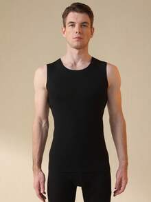 男士保暖紧身背心套装（2件装） - 自发热抓绒面料，宽松圆领，秋冬季保暖叠穿