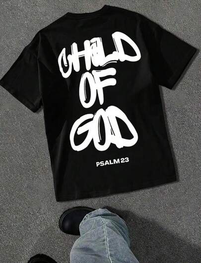 Men's Fashionable Street Graphic Print Loose Fit Black Short Sleeve T-Shirt