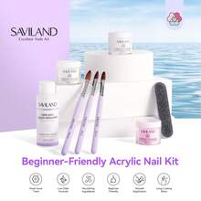 Kit de démarrage pour ongles en acrylique SAVILAND : Kit pour débutants en ongles acryliques, comprenant un ensemble d'ongles en gel avec poudre acrylique transparente, blanche et rose, monomère EMA et pinceau acrylique pour extensions d'ongles, nail art 3D et manucure maison. - Multicolore - Voir 2
