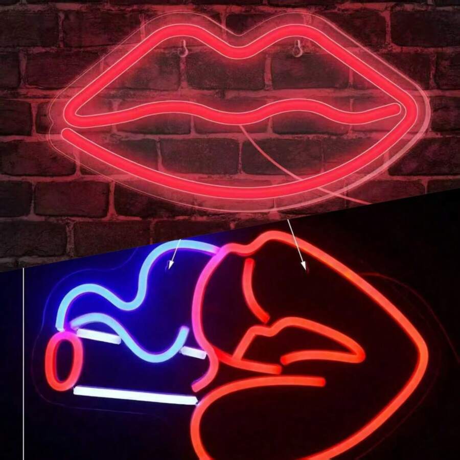 1pc Pink Lips LED Neon Light - USB Or Battery Powered, Romantic Decorative Art Lamp, Suitable For Bedroom, Living Room, Valentine's Day, Anniversary, Mother's Day, Bar, Party, Proposal Decor, Also As Wall Decor Neon Light - 紅色 - 查看 1