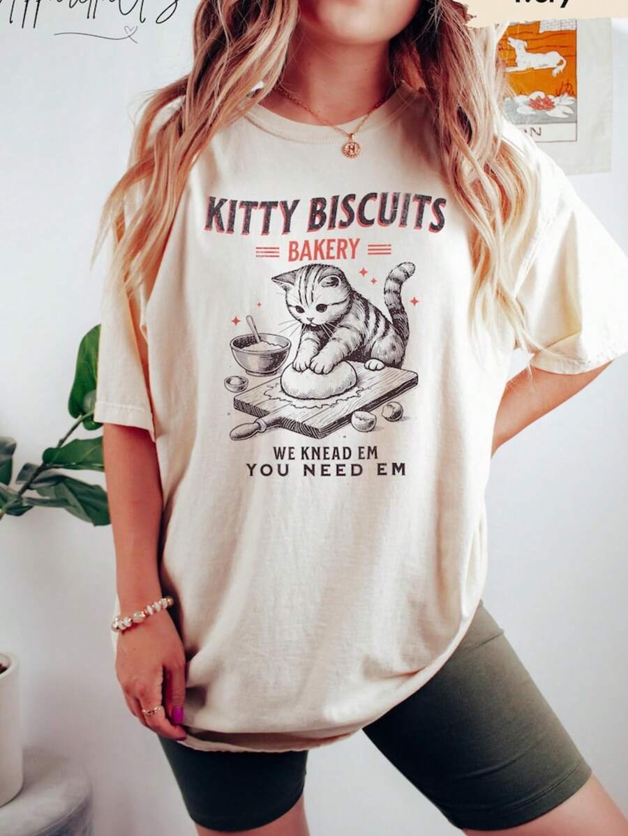 Funny Kitty Biscuits Bakery Shirt, We Knead Em You Knead Em Shirt, Cat Owner Tee, Cu - White - View 1