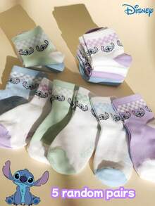 Disney 1/5/10 Pairs Stitch Cartoon Socks For Women, Girls, Men, Comfortable, Breathable, Moisture-Wicking, Odor-Resistant, Suitable For Daily Casual Wear, Back To School, Holidays, Christmas Gifts For Family, Friends, Students, Boyfriend/Girlfriend - Multicolor - View 17