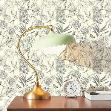 1 Roll Elegant Vintage Floral Self-Adhesive Wallpaper, Peel And Stick Wall Paper, Black & White Line Drawing Peony & Bird Pattern On Beige Background, Suitable For Living Room TV Backdrop, Home Decor, Cabinet, Bookshelf, Furniture Renewal, 17.32in Wide, Renter-Friendly, DIY Customizable - Multicolor - View 3