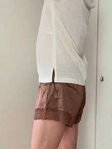 Y2K Satin Lace Shorts For Women Comfy Elastic Waist Mini Shorts Coquette Micro Mini Silk Shorts Casual Lounge Silk Shorts French Knickers Going Out Slip Bottoms - Cà phê nâu - Xem 7