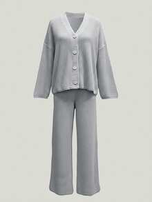 مجموعة كنزة صوفية محبوكة بلون أحادي فضفاضة للنساء، كارديجان أنيق كبير الحجم، أفضل ملابس منزلية كاجوال، ملابس نسائية عصرية وبسيطة