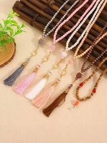 1件装 - Muse 祈祷念珠 99颗 6毫米玻璃仿珍珠流苏手链 中东时尚挂饰、服饰配件、斋月、新年礼物 - 彩色 - 查看 3