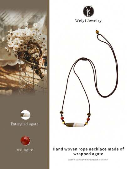  1 pièce Collier en agate torsadée de haute qualité, pierre naturelle bicolore entrelacée et torsadée équilibre l'énergie, l'agate rouge renforce la vitalité et le courage, motif vintage superposé, longueur réglable pour un port polyvalent au quotidien, cadeau d'anniversaire pour femme, cadeau pour la petite amie, la couleur de la pierre naturelle varie