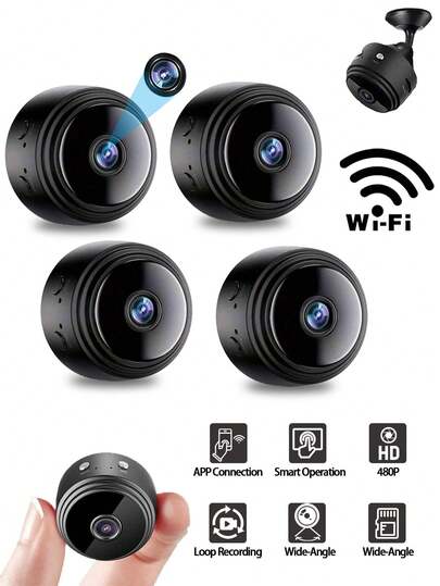 4个无线WiFi摄像头，适用于家庭、房间、保姆、智能家居、室内外监控，可监控宠物、狗、婴儿，便携式迷你夜视摄像头，无需WiFi，400mAh