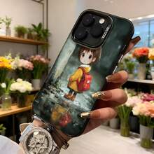 Funda de telefono estilo anime con diseño de niño con mochila roja y abrigo amarillo para lluvia en camino húmedo funda negra para iPhone adecuada para uso diario y regalos Aplicable a los teléfonos de la serie Apple y Galaxy - Blanco - Ver 6