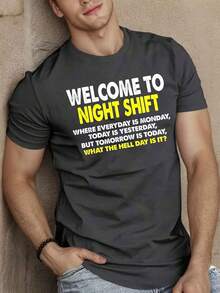 Trenfashion Men's Night Shift Humor Graphic T-Shirt Black Crew Neck Slogan Tee Summer Short Sleeved T Shirt, Suitable For Night Shift Unisex Plus Size Graphic Tee - Màu xám đen - Xem 12