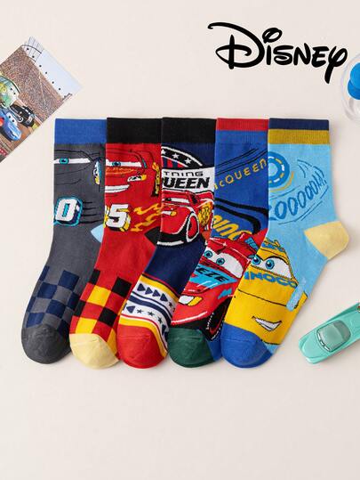 Disney 5/10 Pairs Genuine Socks, Cars Pattern For Christmas & New Year, Gift Socks For Men, Cartoon Animated Design, Cozy Home Floor Socks, Novelty & Fun Gift Socks, Socks