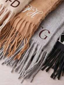 Customized Tassel Scarf, Can Be Customized With Name/Initial/Phrase, Personalized Wool Scarf Gift, Winter Scarf, Bulk Scarves, Personalized Shawl, Personalized Scarf, Cashmere Scarf, Knitted Scarf, Winter Wedding, Wedding Scarf, Gift For Bride, Bridesmaid Invitation, Christmas Gift, Personalized Scarf - Multicolor - View 4