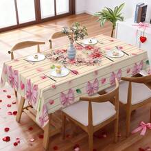 1pc/50pcs Valentine's Day Theme Tablecloth - Romantic Heart Wreath With Pink Bow Print, Foldable, Easy Storage, Polyester, Suitable For Kitchen, Dining Room, Holidays, Parties, Easy To Clean Valentine's Day Rectangular Tabletop Decor, Party Tablecloth, Modern Dining Table Cloth - Multicolor - View 10
