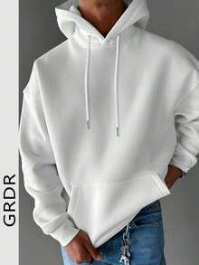Men's Solid Color Long Sleeve Casual Hoodie With Drawstring And Pockets - 杏色 - 查看 1