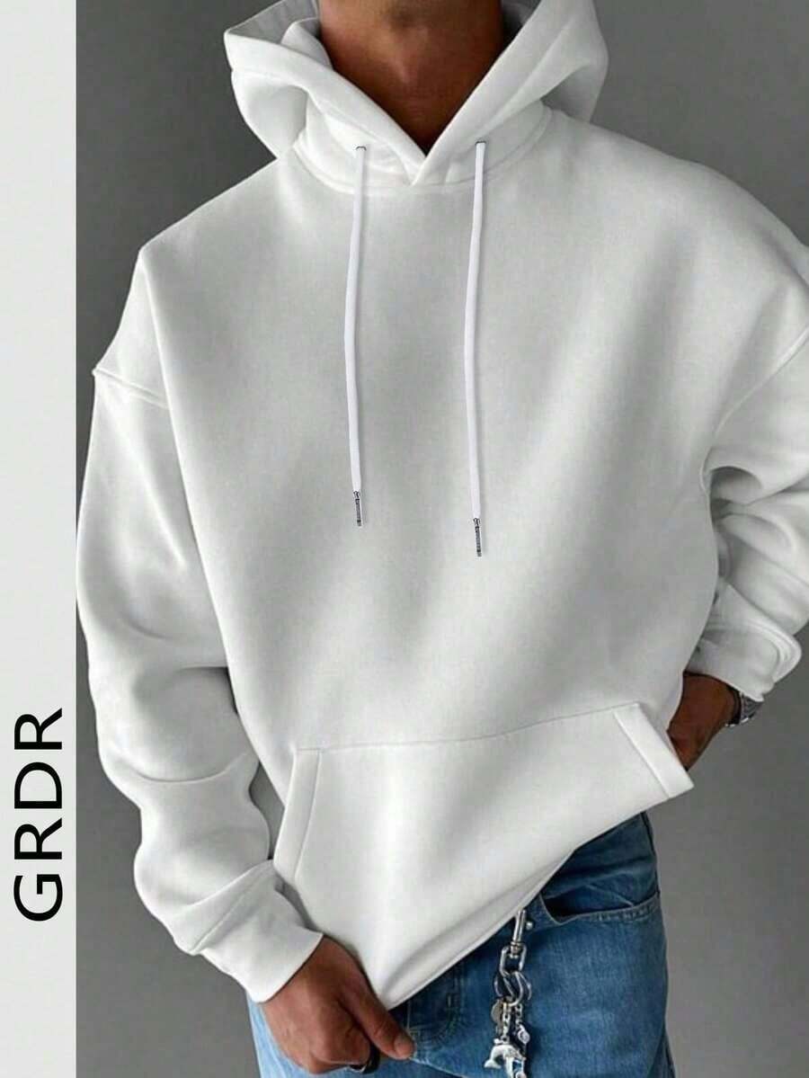 Men's Solid Color Long Sleeve Casual Hoodie With Drawstring And Pockets - 杏色 - 查看 1