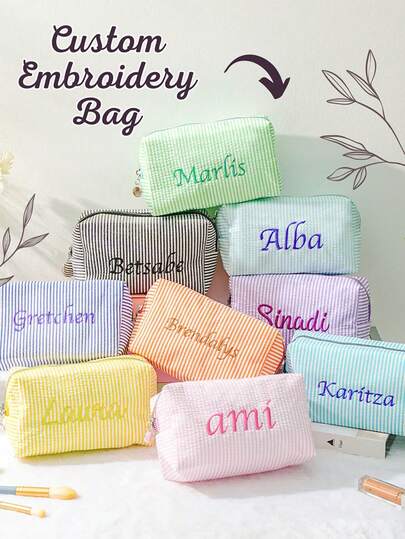 Bolsa de maquillaje de tul bordada personalizada, regalo para dama de honor, regalo para fiesta nupcial, regalo para ella, bolsa de aseo personalizada, bolsa de cosméticos, bolsa de maquillaje personalizada con nombre, organizador de maquillaje personalizado, bolsa de maquillaje con monograma