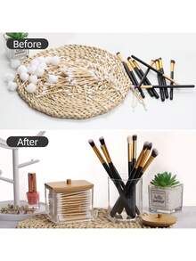 Hộp đựng tăm bông nắp tre, hộp đựng tăm bông tròn bằng nhựa chống bụi, hũ đựng trong suốt nắp tre, đồ dùng gia đình, hộp đựng mỹ phẩm, đồ dùng phòng tắm - Nhiều màu - Xem 10